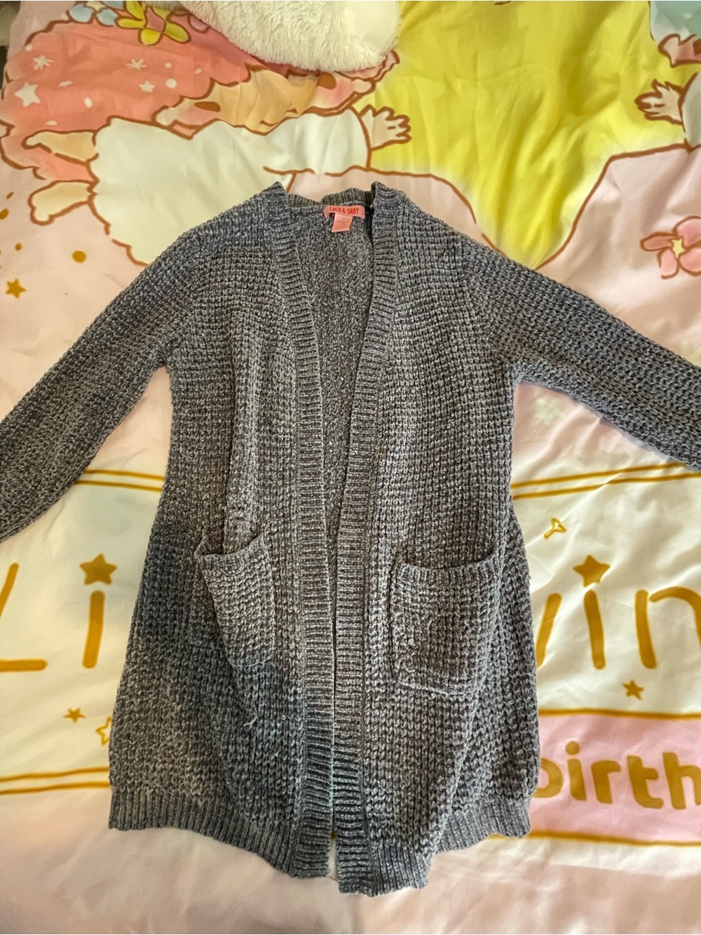 Gray Open-Front Knit Cardigan Sweater - SIZE NOT SHOWN